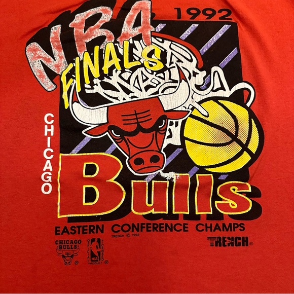 Vintage Chicago Bulls NBA finals 50/50 single stitch USA trench t shirt size L - Picture 2 of 7